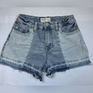 Banjara High Rise Patchwork Denim Shorts Frayed Hem Y2K Festival 3/25